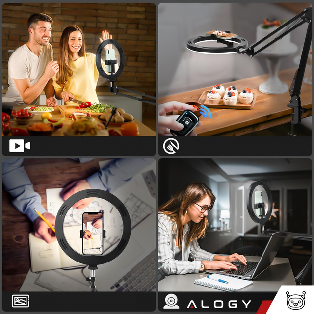 Alogy LED kruhové svetlo 10-palcový fotografický prsteň na make-up stojan na stolovú dosku Čierny