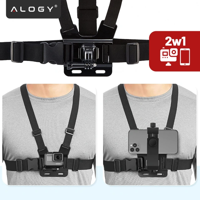Športový postroj Alogy Hrudný držiak na kameru, GoPro kamery, univerzálny telefón Black