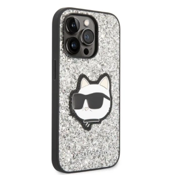 Etui Karl Lagerfeld KLHCP14XG2CPS na iPhone 14 Pro Max 6,7" pevné puzdro Glitter Choupette Patch srebrny/strieborné