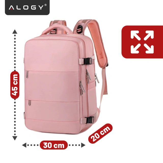 Plecak podróżny do samolotu Bagaż do SAMOLOTU 45x30x20 Wizzair Rayanair pracy szkoły Alogy Różowy