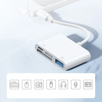 Joyroom HUB multifunctional OTG adapter Lightning - USB 3.2 Gen 1 (3.0, 3.1 Gen 1) / SD, TF card reader / Lightning white (S-H142 white)