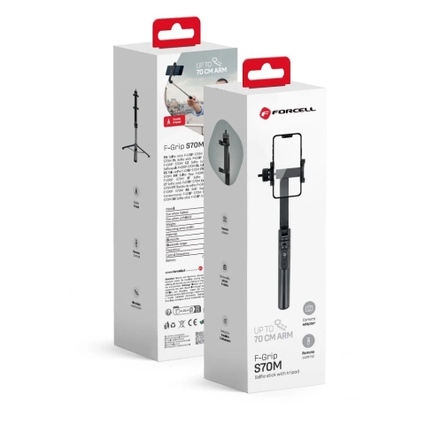 Selfie Stick Forcell F-GRIP S70M Statyw Bluetooth 70cm Pilot 360°