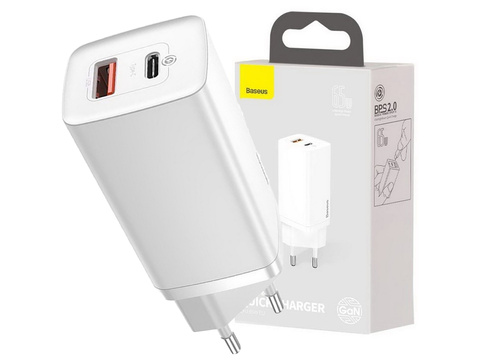 Швидкий зарядний пристрій Baseus GaN2 Lite USB USB-C 65W EU White