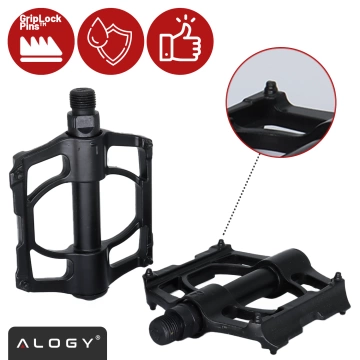 Pedále na bicykel Alogy pre cestné a horské bicykle, MTB platforma hliník, sada 2 kusov, hliník s trojitým ložiskom, čierne