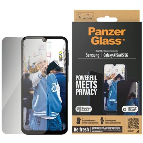 Tvrdené sklo pre Samsung Galaxy A15 5G PanzerGlass Ultra-Wide Fit Privacy EasyAligner