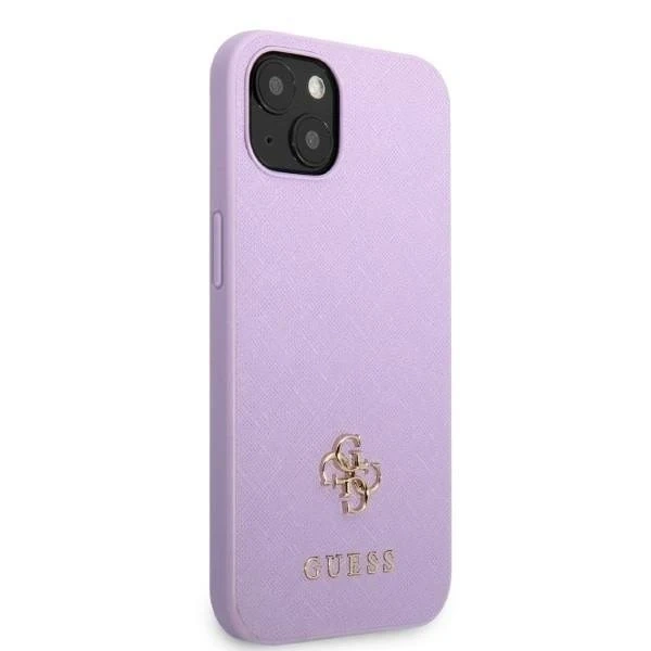 Etui Guess GUHCP13SPS4MU do Apple iPhone 13 Mini 5,4" purpurovo/fialové pevné puzdro Saffiano 4G malé kovové logo