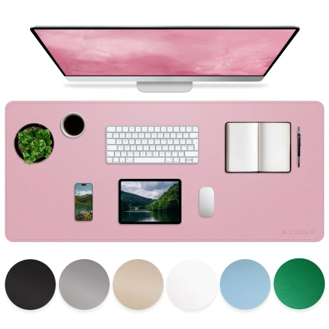 Podložka na stůl 90×45 cm – protiskluzová ochranná podložka z elegantní PU ekokůže, pro myš a klávesnici, stylová a odolná – Alogy WorkMat™ Pink
