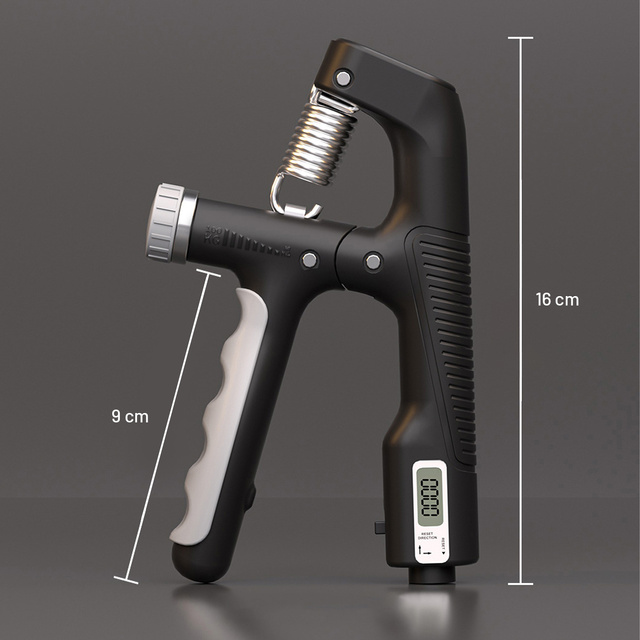 Grip pro cvičení rukou, nastavitelný 10-100 kg, trénink, sport, rehabilitace, s pultovým displejem, Černá