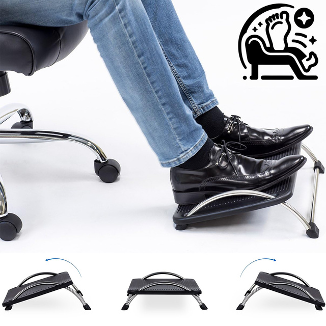 Підніжка офісна, підніжка, ніжки, регульовані, суцільна, зручна, регулювання кута нахилу, для комп'ютера, чорна