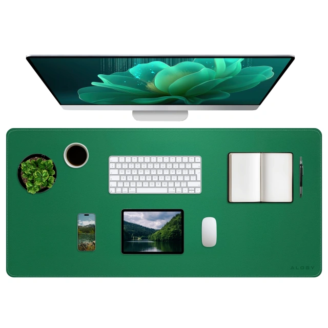 Desk pad 80×40 cm – anti-slip protective mat made of elegant PU eco-leather, for mouse and keyboard, stylish and durable – Alogy WorkMat™ Green