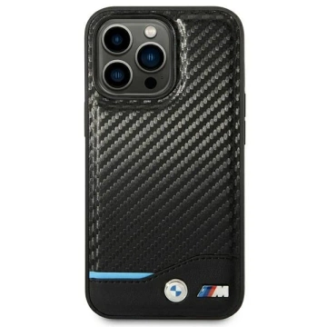BMW BMHCP14L22NBCK puzdro na telefón pre Apple iPhone 14 Pro 6,1" čierne/čierne kožené karbónové