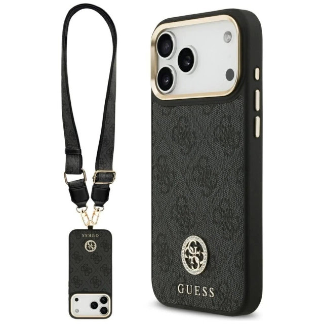 Etui Guess 4G Strass Logo Big Strap MagSafe do iPhone 17 Pro Max Czarny