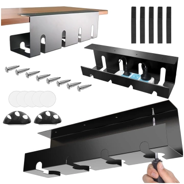 Cable organizer under the table top, cable shelf, strip, wires, table top, desk, aluminum holder, Alogy 40cm Black