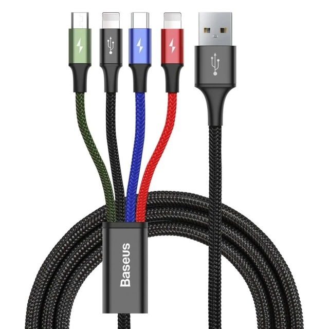 Baseus kabel USB 4v1 2x Lightning / USB Type C / micro USB kabel v nylonovém opletu 3,5A 1,2m černý (CA1T4-A01)
