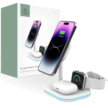 QI15W-A27 3V1 magnetická bezdrátová nabíječka MagSafe pro iPhone/AirPods/Watch bílá