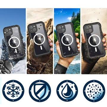 Case for iPhone 15 Plus waterproof Mag Safe Case armored waterproof housing black and gray