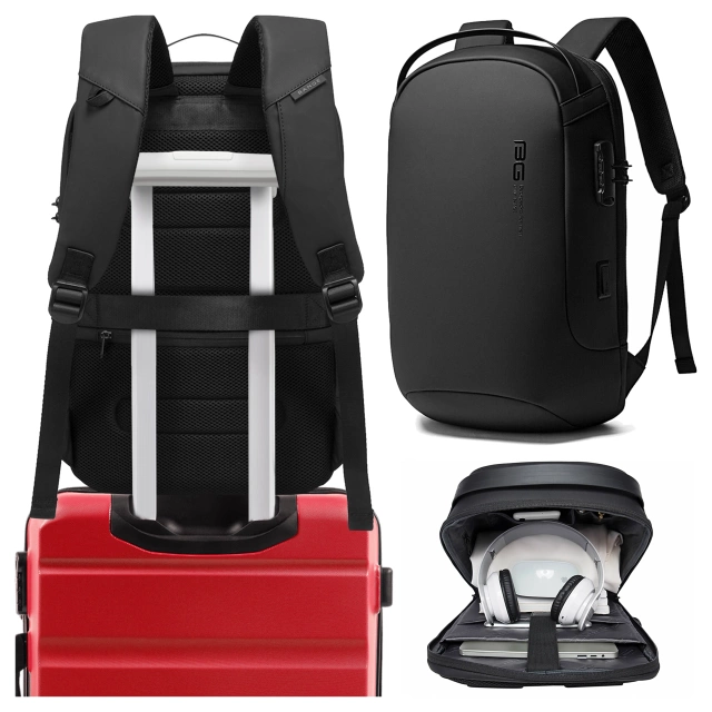 Bange wasserdichter Rucksack für 15,6-Zoll-Laptop, Stadtreisender, 45 x 30 x 16 cm, für Arbeit, Flugzeug, Herren, Damen, mit USB-Anschluss Schwarz