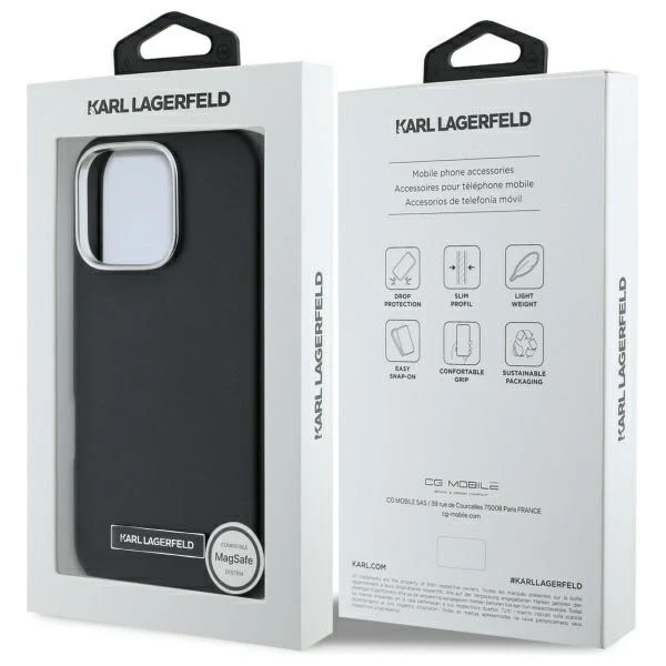 Karl Lagerfeld Hülle für iPhone 16 Pro 6,3" Schwarz MagSafe Hardcase FW Metallplatte