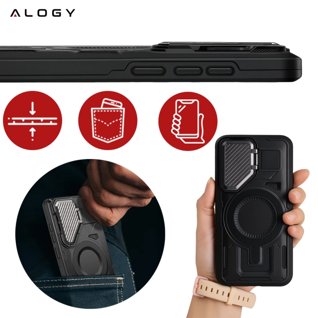 Etui do Samsung Galaxy S25 Plus Case do MagSafe Wzmocniona Pancerna ochrona obiektywów z funkcją podstawki obudowa na telefon Alogy HeavyDuty Mag™️ + Szkło