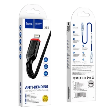 Кабель HOCO USB-A на Lightning X59 3 м, чорний, міцний нейлоновий обплетений, 2.4A