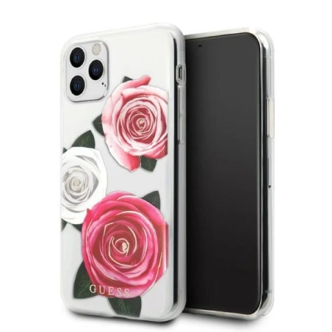 Průhledné pevné pouzdro Etui Guess GUHCN58ROSTRT pro Apple iPhone 11 Pro Flower Desire Pink