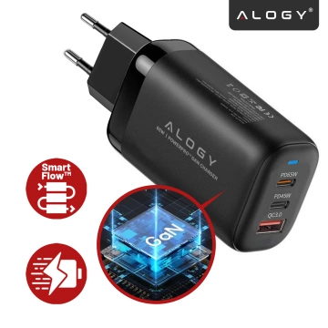 Alogy GaNCarge Kompaktní nástěnná nabíječka 3v1 rychlé nabíjení GaN3 65W USB-A 30W 2x USB-C 65W černá