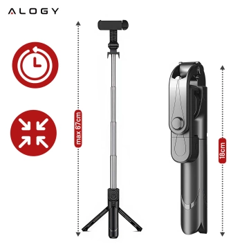 Selfie stick statív Držiak telefónu na statív Alogy Tripod selfie stick Bluetooth 360 diaľkové ovládanie Black