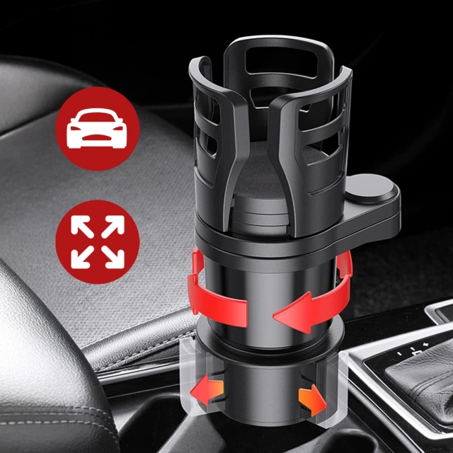 Uchwyt Samochodowy na Kubek i Butelkę, z Miejscem na Telefon Tablet, Regulowany 360° i Stabilny, montaż w miejsce na kubek w aucie CupHolder™ – Czarny