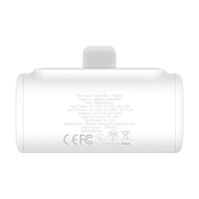 Baseus Compact IP Power Bank 5000mAh 20W Lightning USB-C White