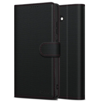 Pouzdro Tech-Protect Wallet RS pro iPhone 16e, černé s červeným lemováním