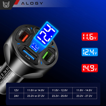 Автомобільний зарядний пристрій 4x USB QC 3.0 66W швидкий потужний для телефону Alogy Car black
