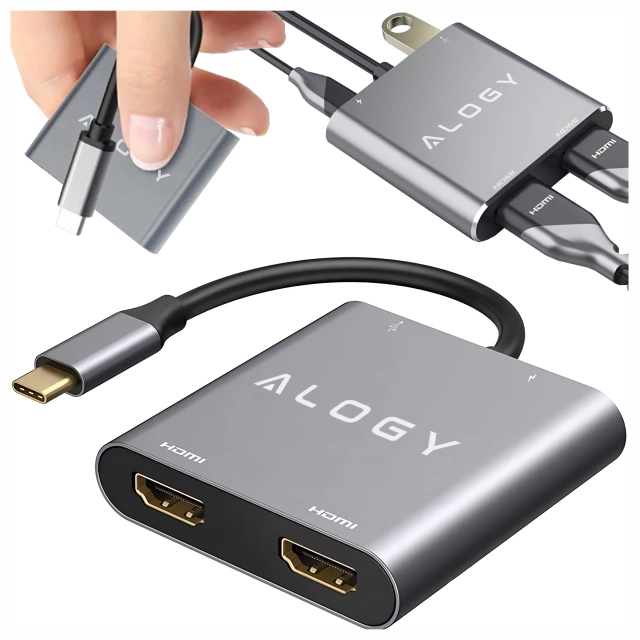 HUB-Splitter Alogy-Adapter für Computer-Laptop mit USB-C auf 3x USB-A 2.0 1x USB-A 3.0 Grau