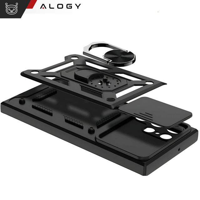 Pouzdro pro Samsung Galaxy S24 Ultra obrněné Slide Case Prstencové pouzdro ochrana fotoaparátu Camshield Alogy černé