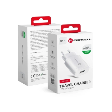 Nabíjačka Forcell QC 3.0 18W USB do steny, biela, rýchle nabíjanie