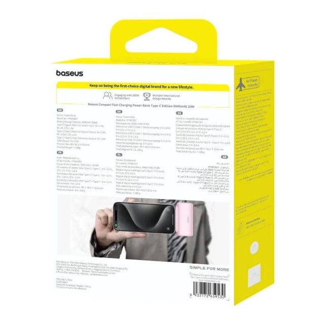 Baseus Compact Powerbank 5000mAh 20W USB-C Mini rýchlonabíjacia ružová