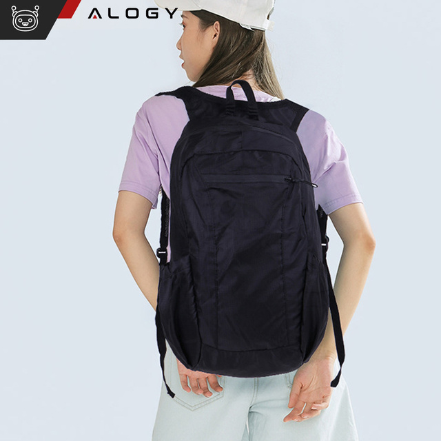 Plecak worek męski damski turystyczny wspinaczkowy mały 20l składany lekki szkolny młodzieżowy miejski wodoodporny Alogy Czarny