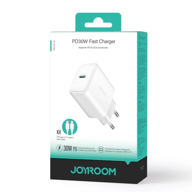 Síťová nabíječka Joyroom USB-C PD 30W QC SFC – bílý kabel USB-C 1m