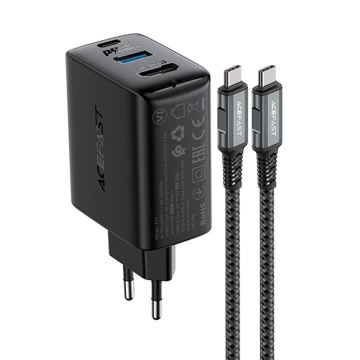 Acefast 2in1 wall charger GaN 65W USB Type C / USB, HDMI adapter 4K@60Hz (set with cable) black (A17 black)