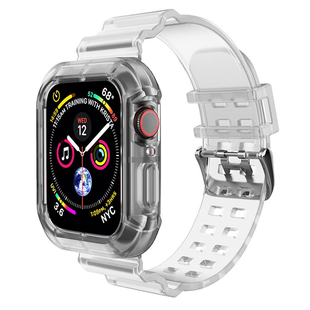 Sport Strap Silicone Wristband Bracelet with Watch Case for Apple Watch 1 2 3 38mm Transparent