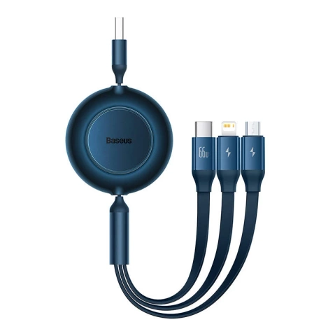 Кабель USB 3w1 Baseus Bright Mirror 3, micro USB / Lightning / USB-C, 66W / 2A, 1.1m (niebieski)