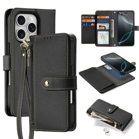 iPhone 16 Pro Dux Ducis Lawa Leather MagSafe Wallet Case Black