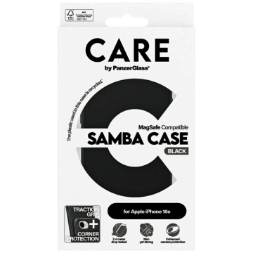 CARE Case for iPhone 16e by PanzerGlass Fashionable Samba MagSafe Black