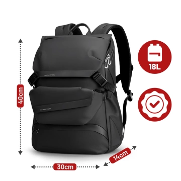 Mark Ryden Rucksack mit abnehmbarer Hüfttasche (2-in-1), Handgepäck, kostenlos, wasserdicht, 18 l, mit Laptopfach (bis 15,6 Zoll), Hüfttasche, City- und Reiserucksack, 40 x 30 x 14 cm – Schwarz