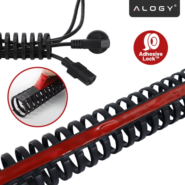 Pružinový organizér káblov pod stôl – flexibilný samolepiaci kryt na vedenie káblov 50 × 4 cm – Alogy CableStrip™ čierny