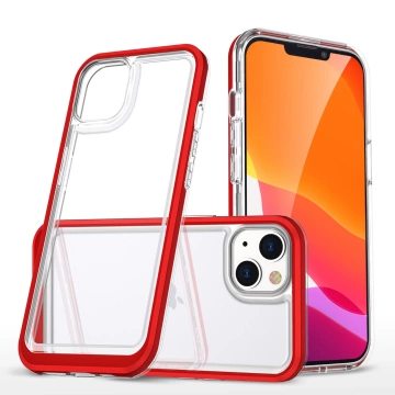 Прозорий чохол 3в1 для iPhone 13 mini гелева накладка з рамкою червоного кольору