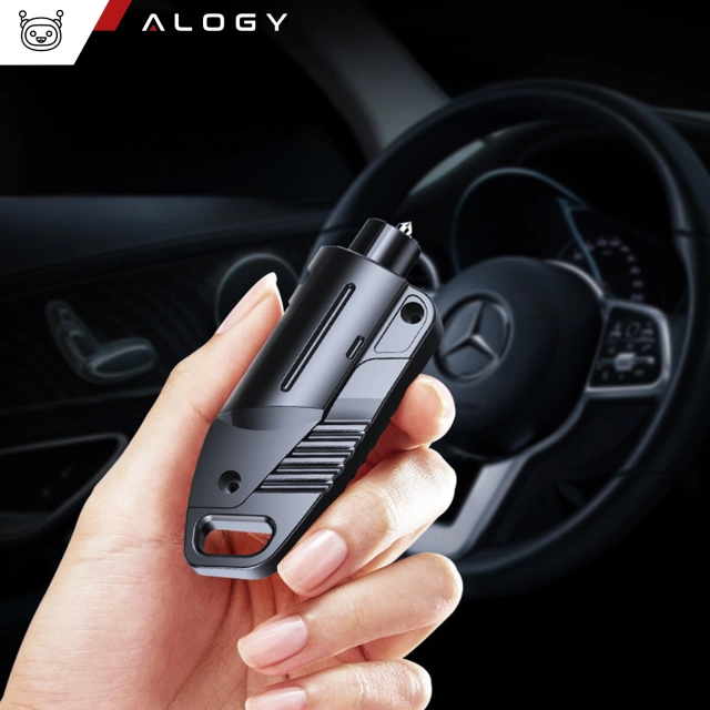 Alogy 2in1 Autosicherheitshammer, Fensterbrecher, Sicherheitsgurtmesser, Schwarz