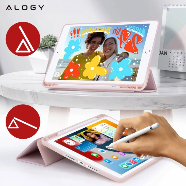 Puzdro na Apple iPad 10.2 9 Gen 8/7 2021/2020/2019 Smart Pencil Case Alogy TPU Kryt na tablet Ružové sklo