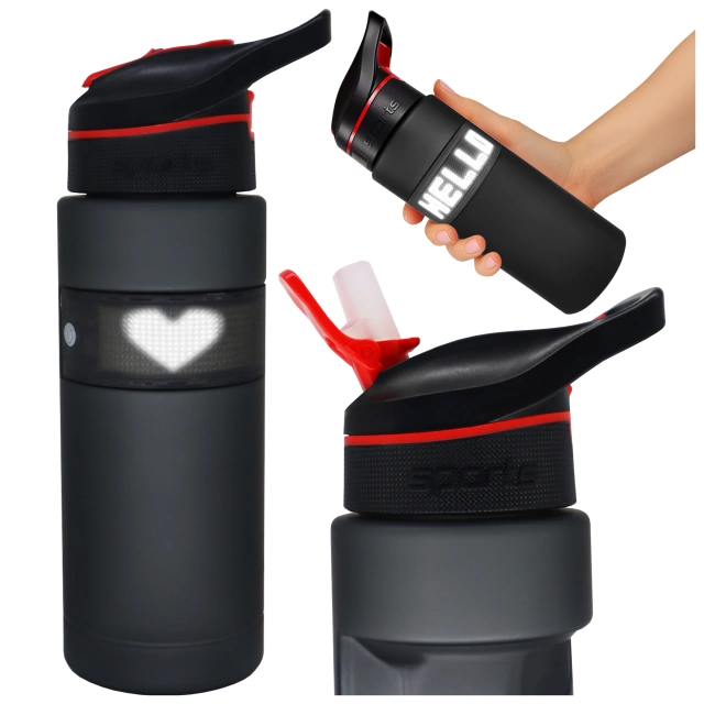 Розумна пляшка для напоїв Alogy FitBottle™ 800 мл зі світлодіодним дисплеєм та Bluetooth-з'єднанням, трубочка, мотивуюча, багаторазова - чорна