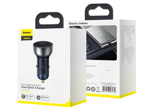 Baseus USB/Type-C LED 65W QC PPS car charger Silver