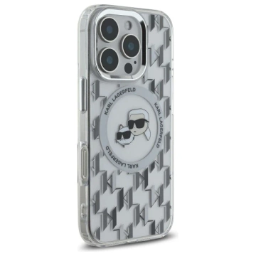 Etui Karl Lagerfeld do iPhone 16 Pro Max 6.9" Przezroczysty MagSafe IML Monogram Karl&Choupette Head 